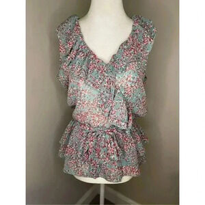 Bongo Juniors M Floral Flutter Sleeve V-Neck Blouse Multicolor Casual